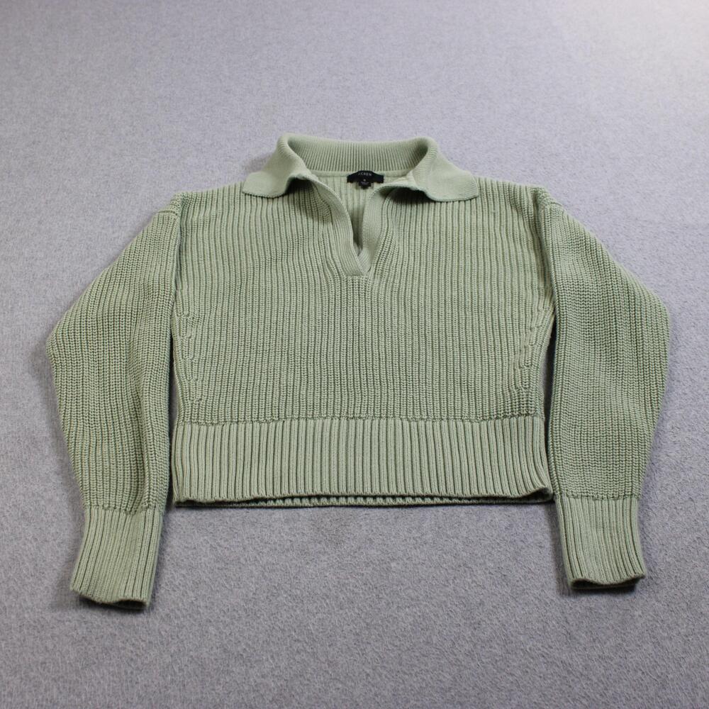 J Crew Sweater Women Small Green Collared Chunky Knit Cotton Nautical Coastal